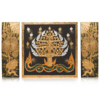 Thai Struktur Bild 3-teilig goldener Baum - 130 x 80cm - No. 3