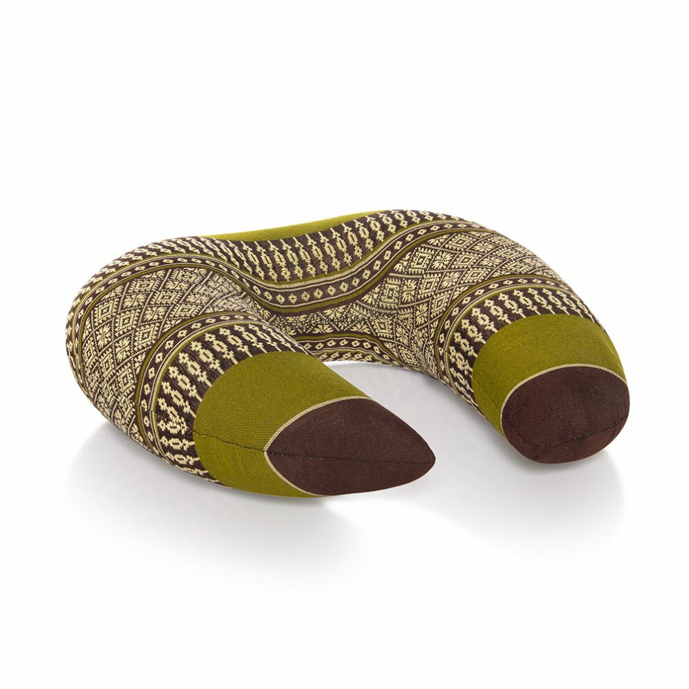 Thai Pillow as Neck Pillow Horny Pillow made of Thai Kapok Green-Brown