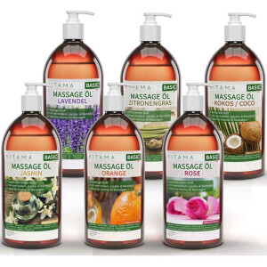 Set di 6 oli da massaggio - Gelsomino, Rosa, Lavanda,...