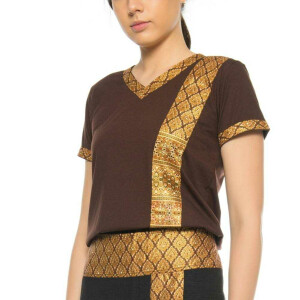 T-shirt da massaggio thailandese unisex (uomo e donna) con motivo tradizionale. Regular Fit XL Marrone
