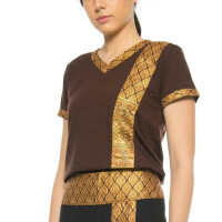 T-shirt da massaggio thailandese unisex (uomo e donna) con motivo tradizionale. Regular Fit XL Marrone