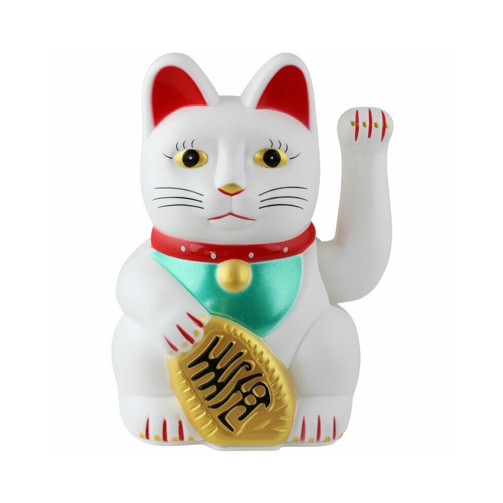 Waving Lucky Cat 15cm high White