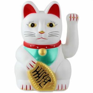 Waving Lucky Cat 15cm high White
