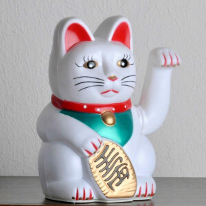Waving Lucky Cat 15cm high White
